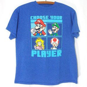 2017 Nintendo SUPER MARIO Kids Boys Blue T-Shirt Size M MEDIUM